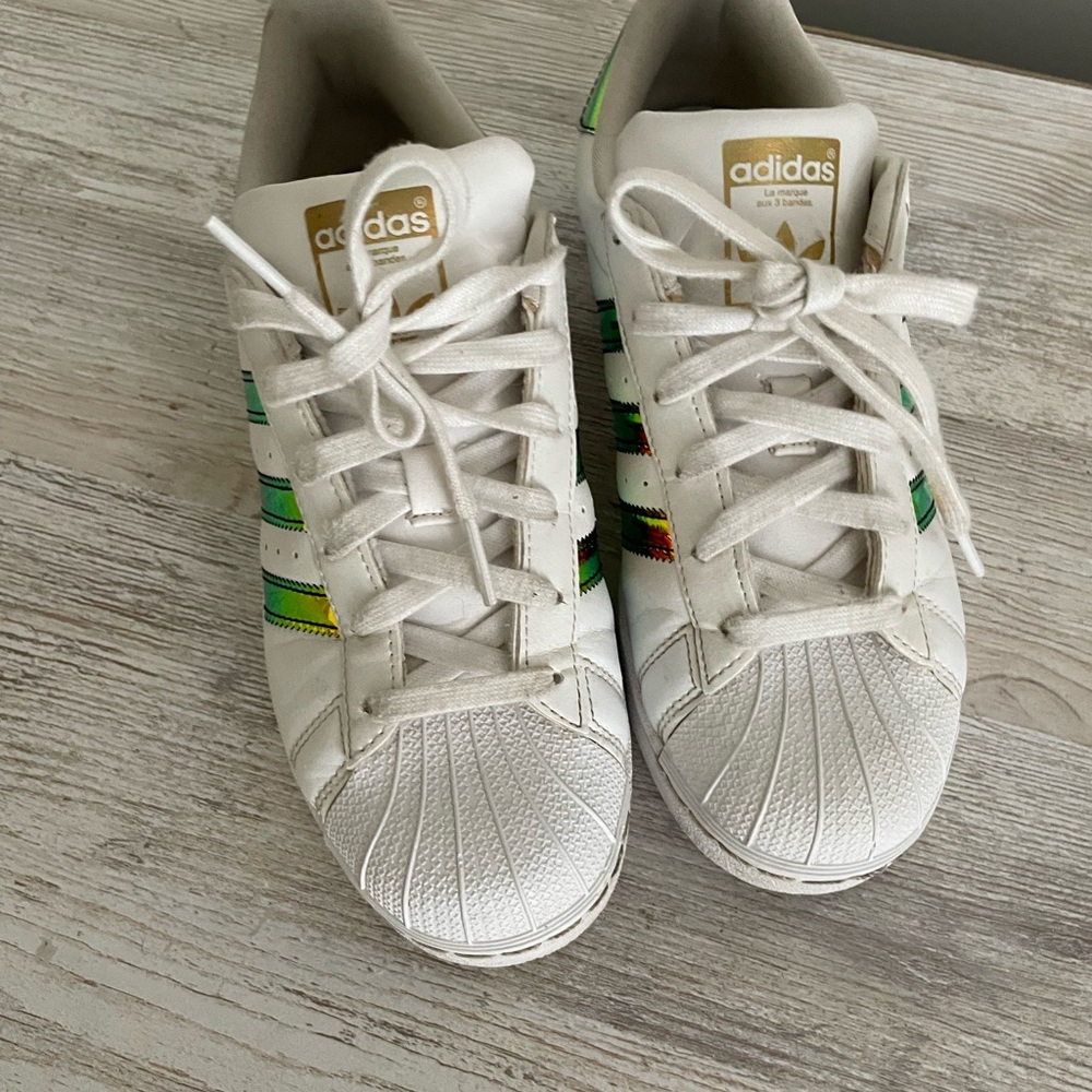 adidas Kids White Sneakers with Multicolor Stripes - Picture 8 of 13